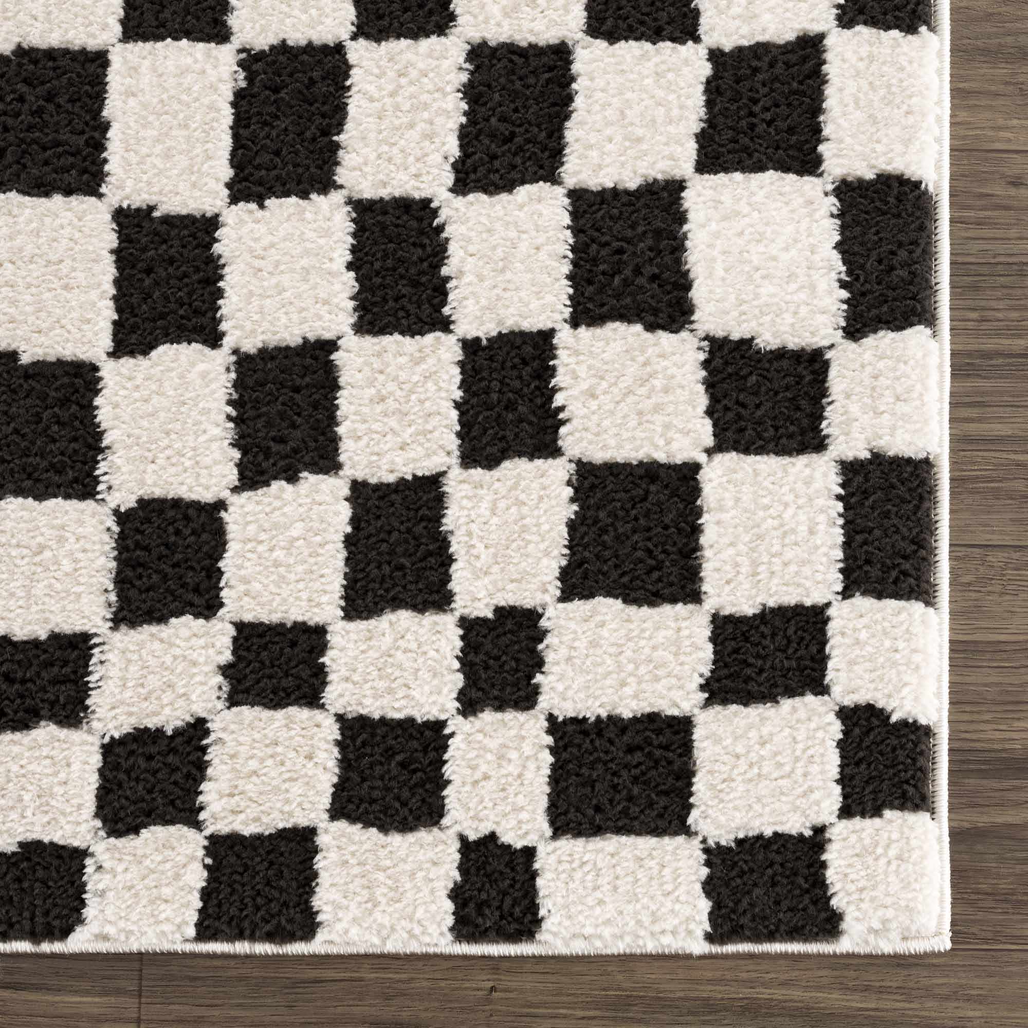 Lajos Black & White Checkered Plush Rug - Image 15