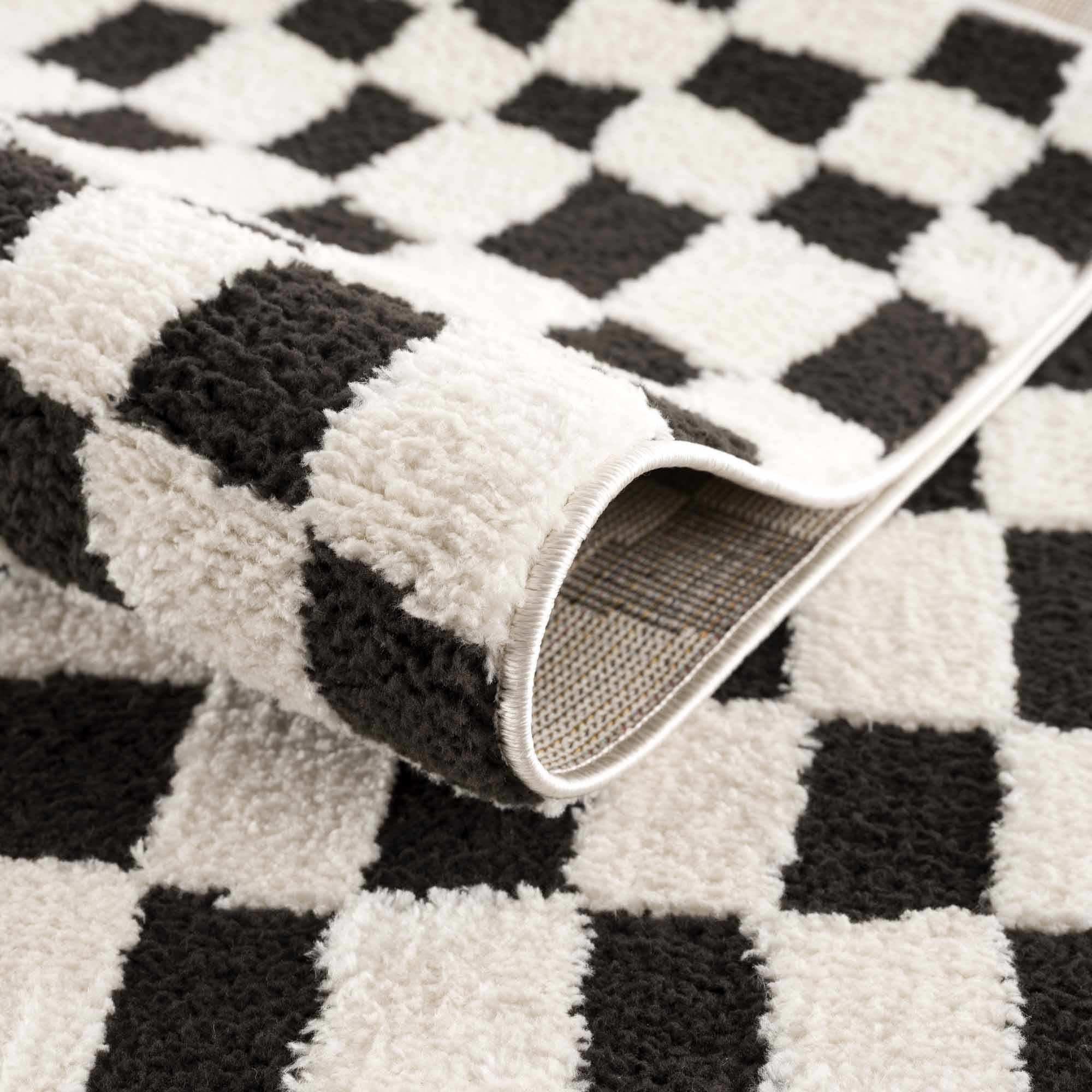 Lajos Black & White Checkered Plush Rug - Image 12