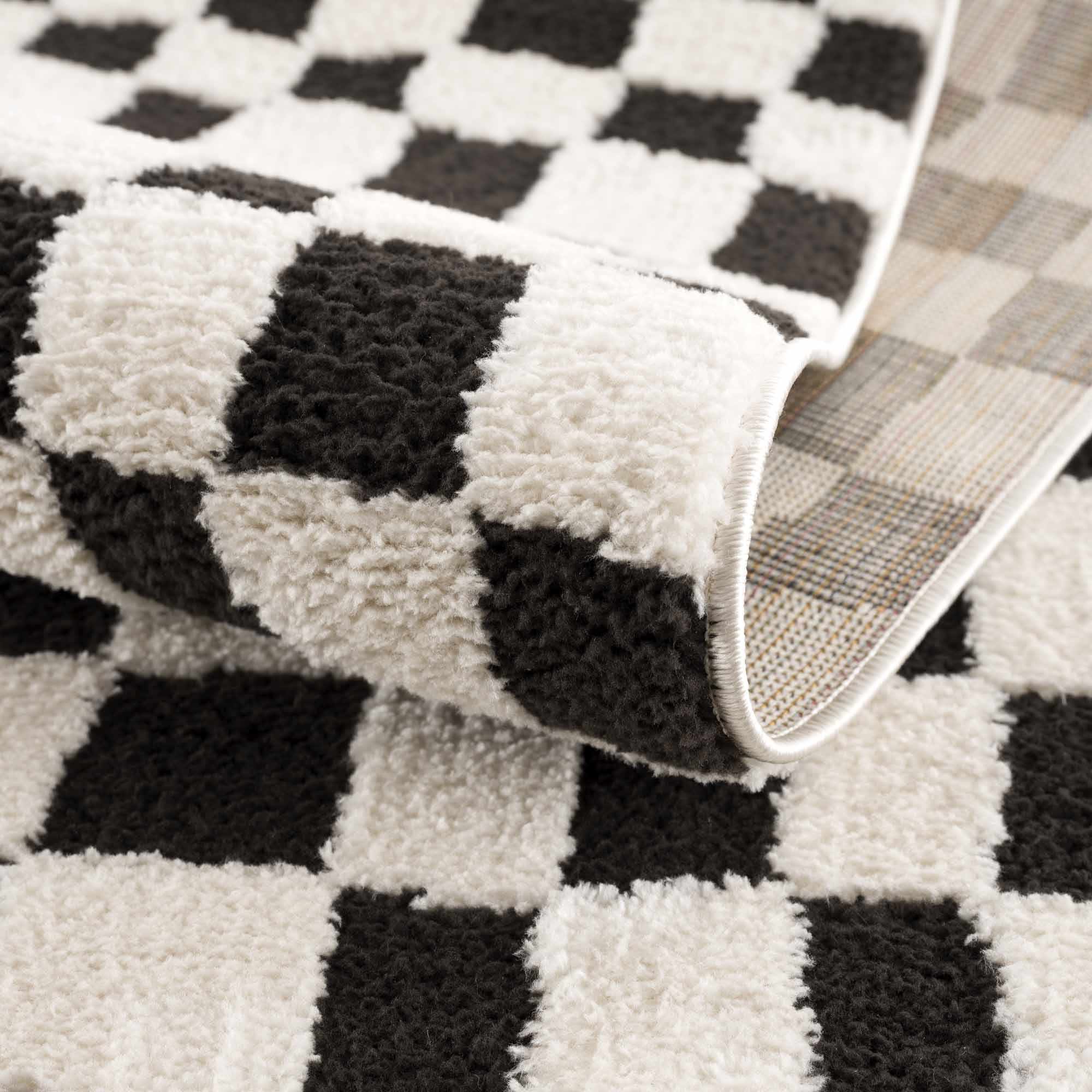 Lajos Black & White Checkered Plush Rug - Image 14