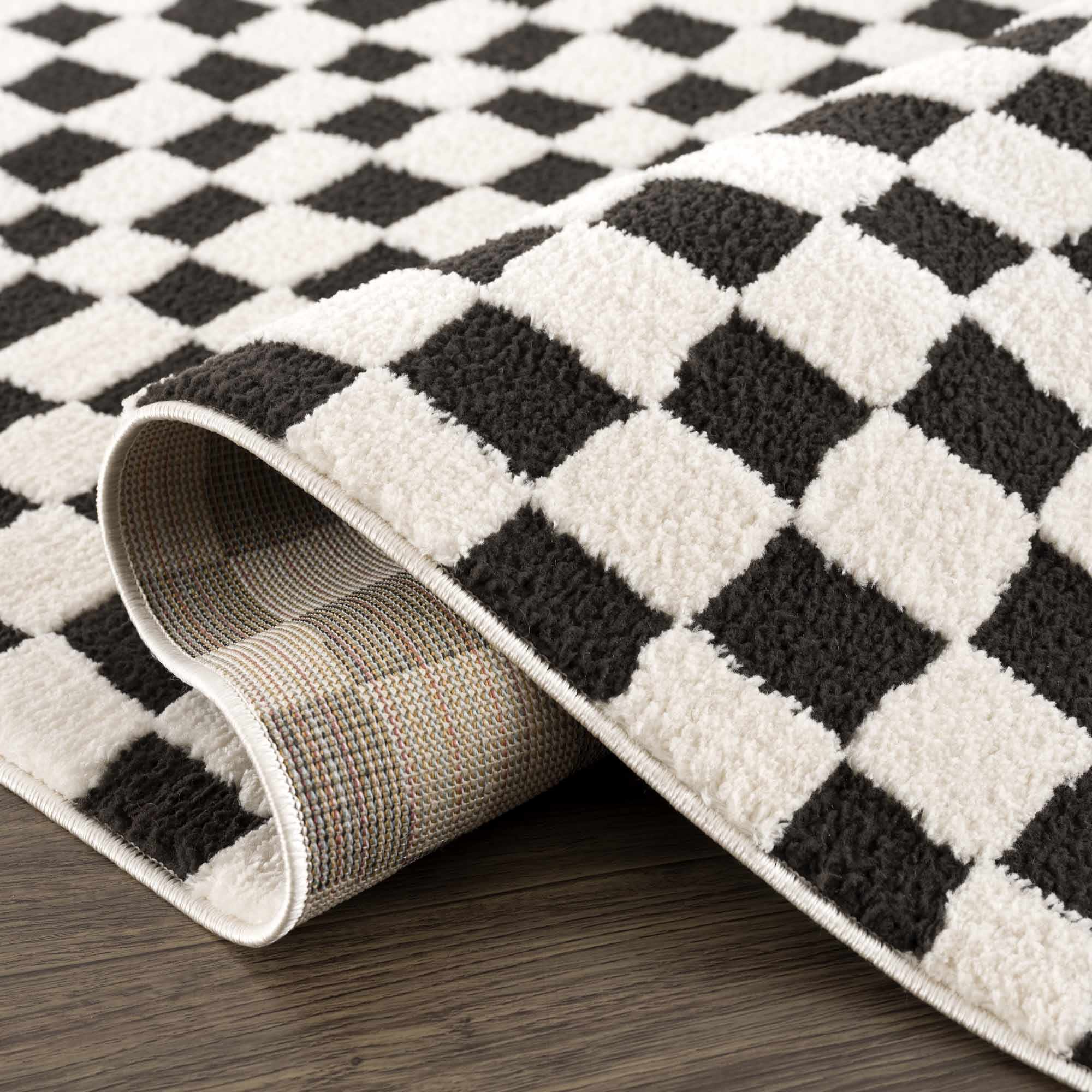 Lajos Black & White Checkered Plush Rug - Image 5