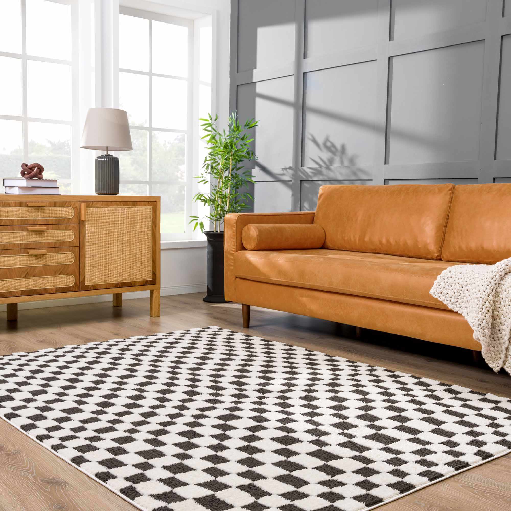 Lajos Black & White Checkered Plush Rug - Image 23
