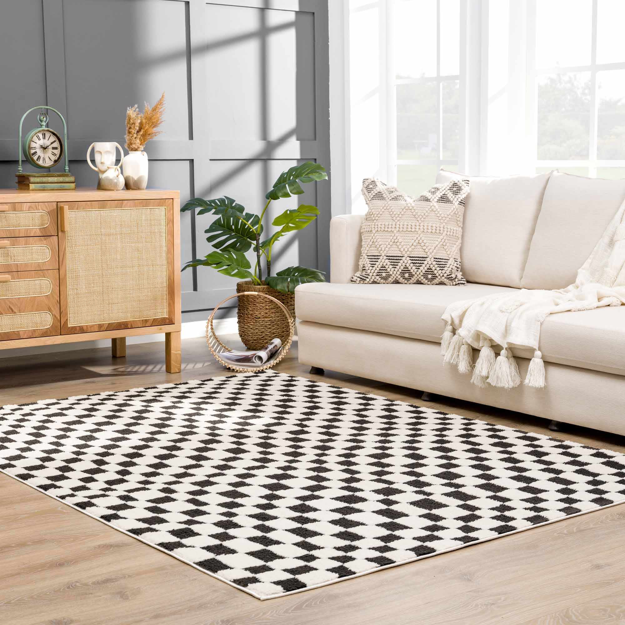 Lajos Black & White Checkered Plush Rug - Image 17