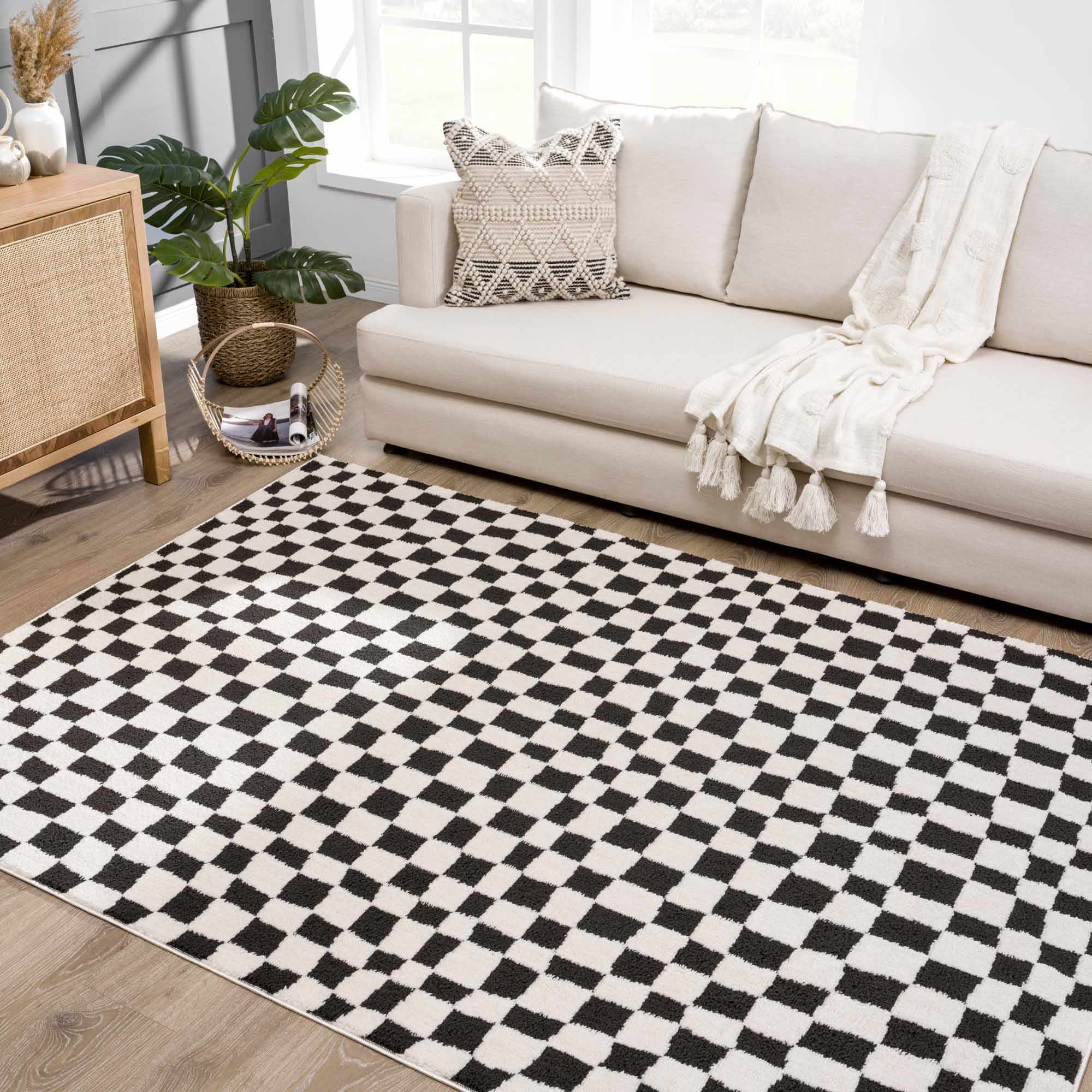 Lajos Black & White Checkered Plush Rug - Image 21