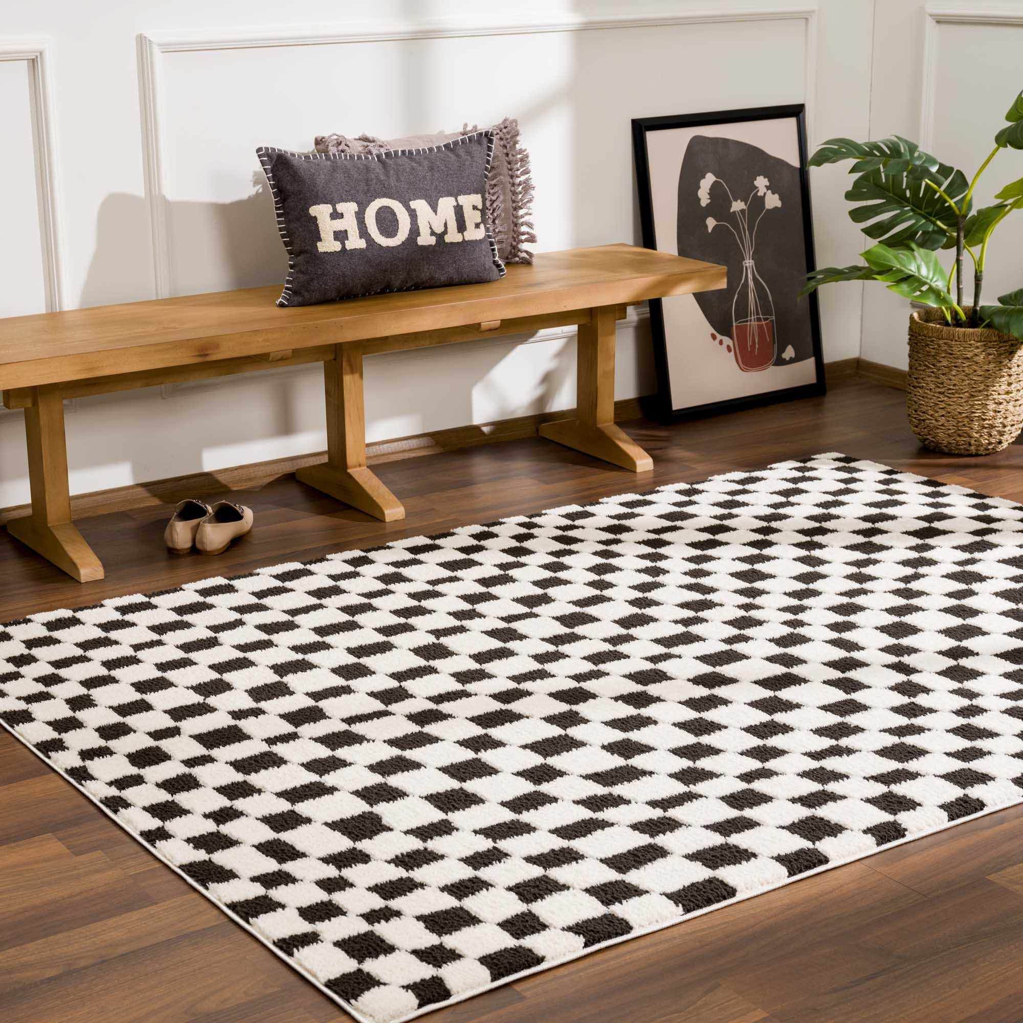 Lajos Black & White Checkered Plush Rug - Image 19