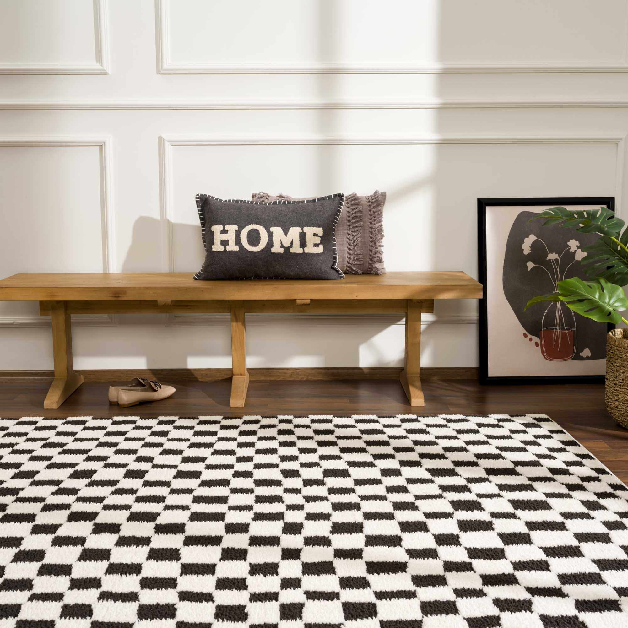 Lajos Black & White Checkered Plush Rug - Image 20