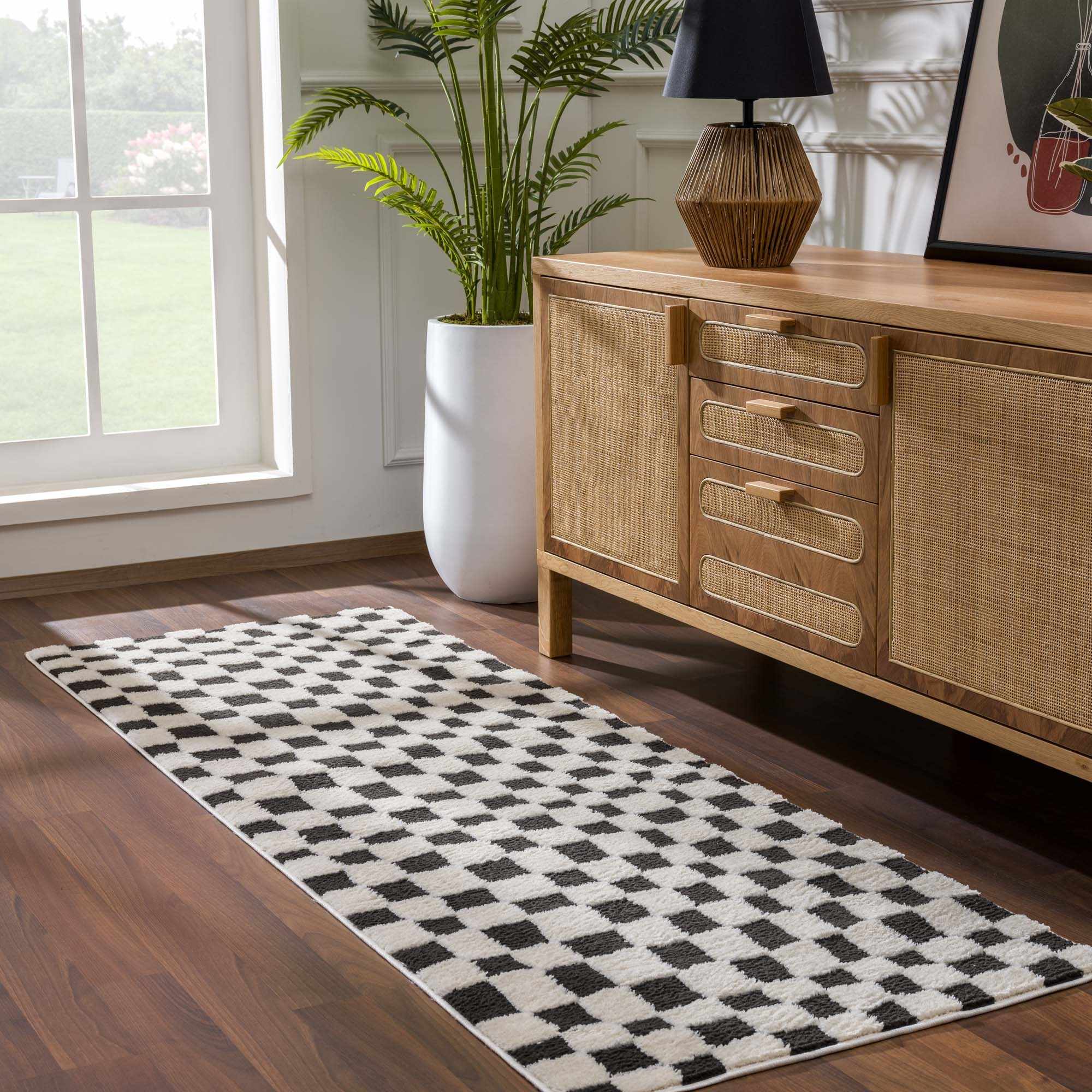 Lajos Black & White Checkered Plush Rug - Image 7
