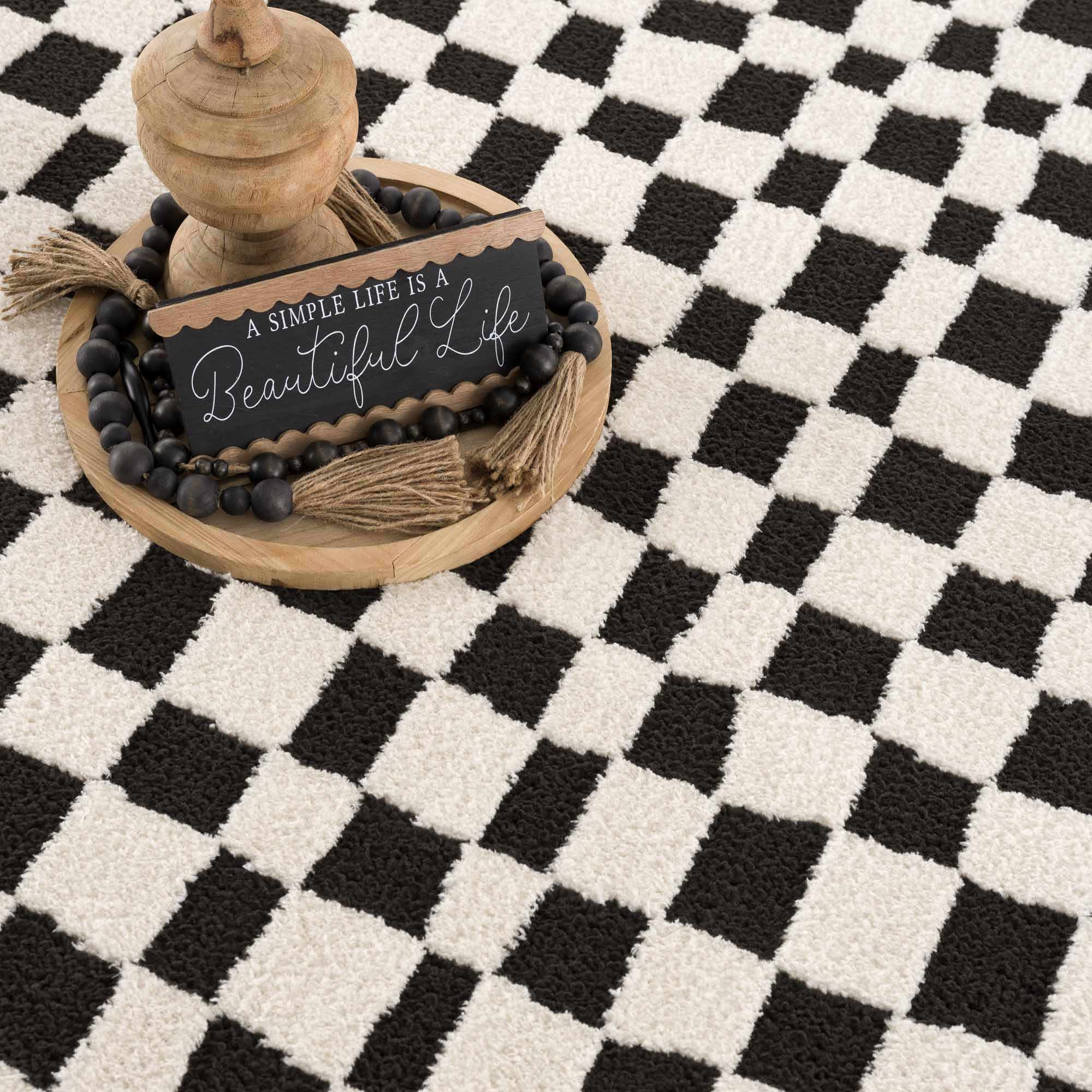 Lajos Black & White Checkered Plush Rug - Image 10