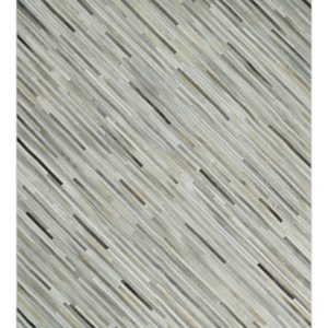 Flatweave Hairon Genuine Leather Stripe Design Beige and Ivory Area Rug