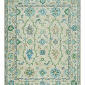 Floral Beige. Gray. Blue and Green Oriental Oushak Hand Tufted Custom Made wool Area rug
