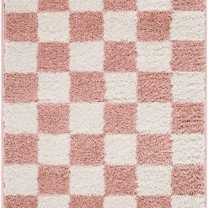 Yehoa Pink Color Block Machine Woven Polyester Washable Area Rug