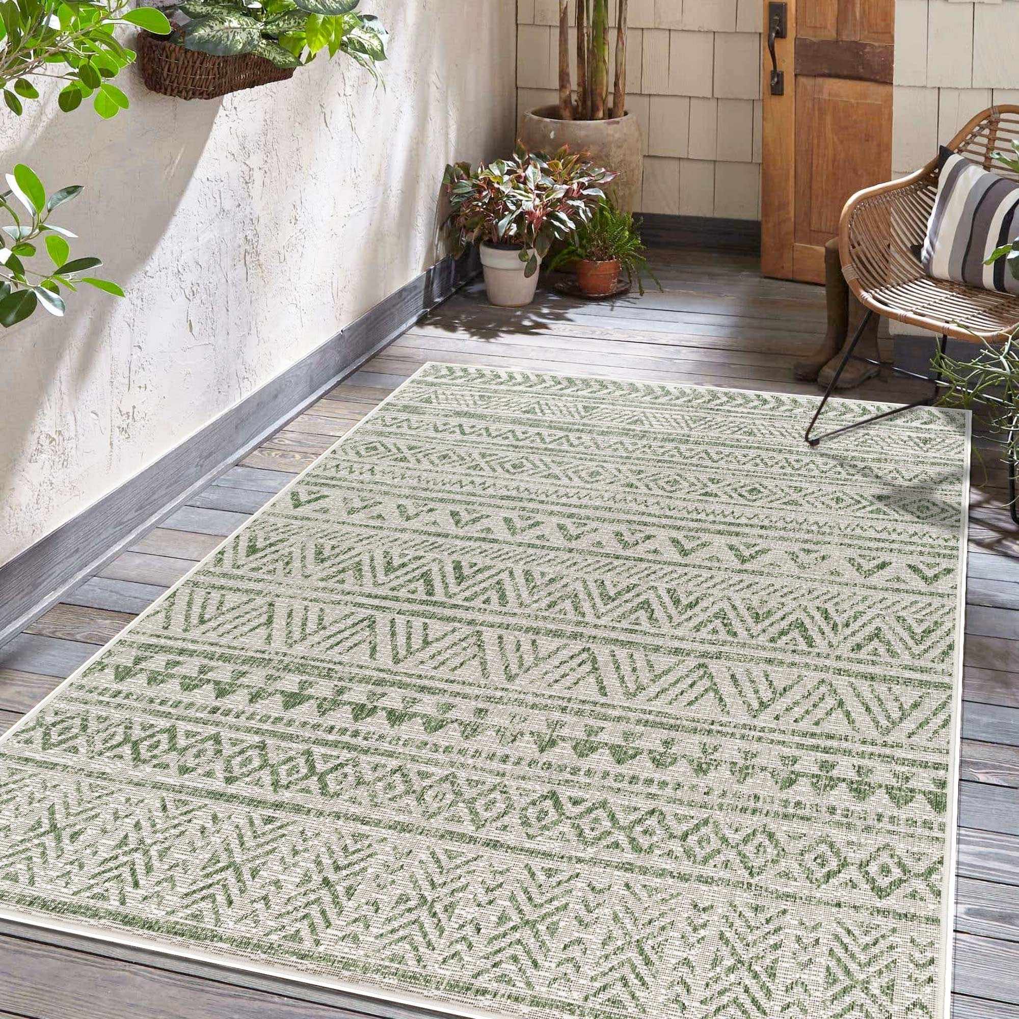 Novato Olive All Over Pattern Performance Outdoor Rug - Image 2