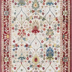 Neola White/Red Damask Area Rug