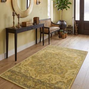 Gold Traditional Floral Design Hand Tufted Overdyed Wool Area Rug