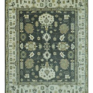 Gray And Beige Oushak Hand Knotted Custom Made Wool Rug