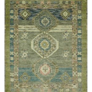 Green and Teal Traditional Hand Knotted Multi Size wool area rug