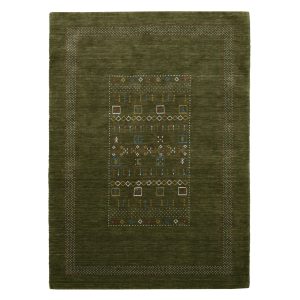 Green Tribal Center Pattern Hand Loomed Wool Area Rug