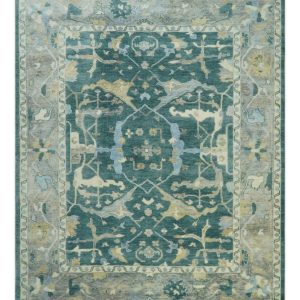 Hand Knotted Oriental Oushak Teal and Beige Multi Size Wool Area Rug