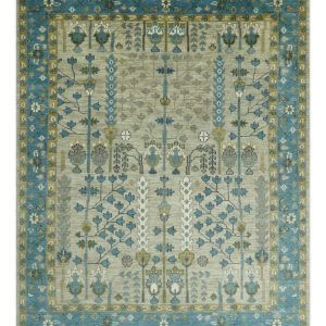 Tree of life Hand Knotted Traditional Beige and Blue Vintage Style Custom Made Wool Area Rug