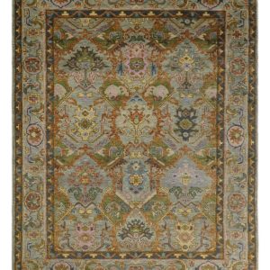 Hand knotted All Wool Silver. Rust and Gray Traditional Antique Moss Oushak Multi Size wool Area Rug