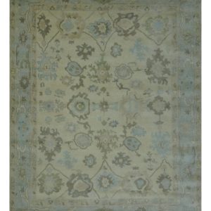 Hand Knotted Antique Style Beige and Silver Traditional Multi Size Oushak Wool Rug