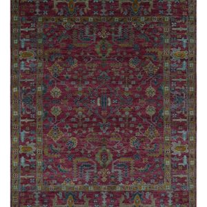Hand Knotted Maroon and Gold Traditional Antique Style Wool Area Rug