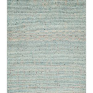 Hand Knotted Modern Abstract Blue and Peach Trellis Moroccan Made with Blended Wool Multi Size Area Rug