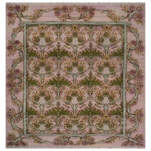 Hand Knotted Pink. Green and Beige Floral Traditional Antique Style Wool Area Rug