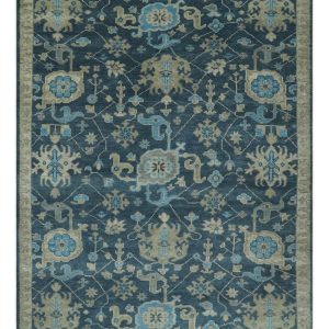 Hand Knotted Vintage Style Oriental Turkish Oushak Blue and Camel Multi Size Wool Area Rug