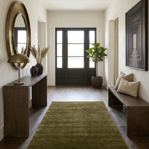 Hand Loomed Modern Green Solid Wool Area Rug