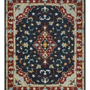 Hand Tufted Black. Rust and Beige Persian Style Wool Area Rug