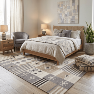 Handwoven Tribal Patterns Brown and Gray Wool Area Rug