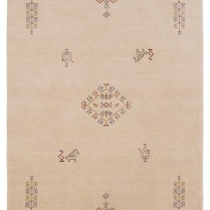 Ivory Border Patterns Hand Loomed Wool Area Rug