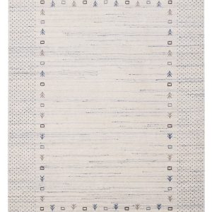 Ivory Contemporary Gabbeh Border Design Hand Loomed Wool Rug