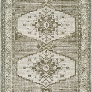 Muxae Olive Medallion Machine Woven Polyester Area Rug