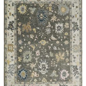 Custom Made Hand Knotted Dark Gray and Beige Traditional Wool Rug