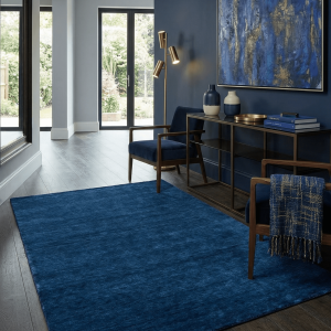 Modern Blue Solid Design Hand Loomed Wool Area Rug