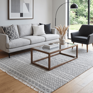 Modern Contemporary Hand Woven Black and White Wool Area Rug