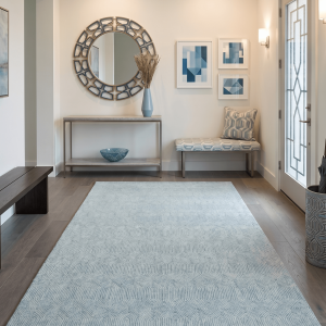Modern Contemporary Style Teal and Ivory Hand Tufted Wool Area Rug