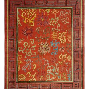 Modern Floral Orange 8x10 Hand Knotted wool Area Rug