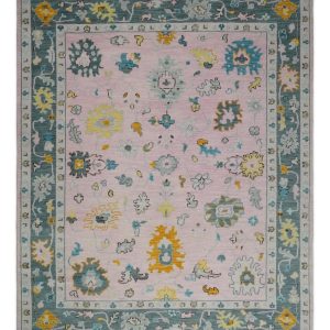 Custom Made Pink and Gray Hand knotted Traditional Oushak wool Area Rug