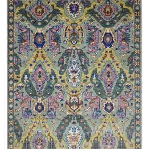 Hand knotted Green. Pink and Gold Traditional large design Antique Oushak Custom Made wool Area Rug