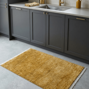 Modern Solid Design Gold Hand Knotted Wool Area Rug