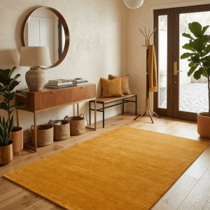 Modern Solid Gold Hand Loomed Wool Area Rug