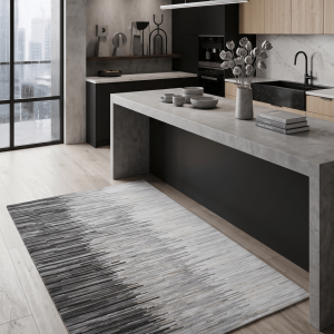 Modern Stripes Gray and Silver Handmade Leather Area Rug