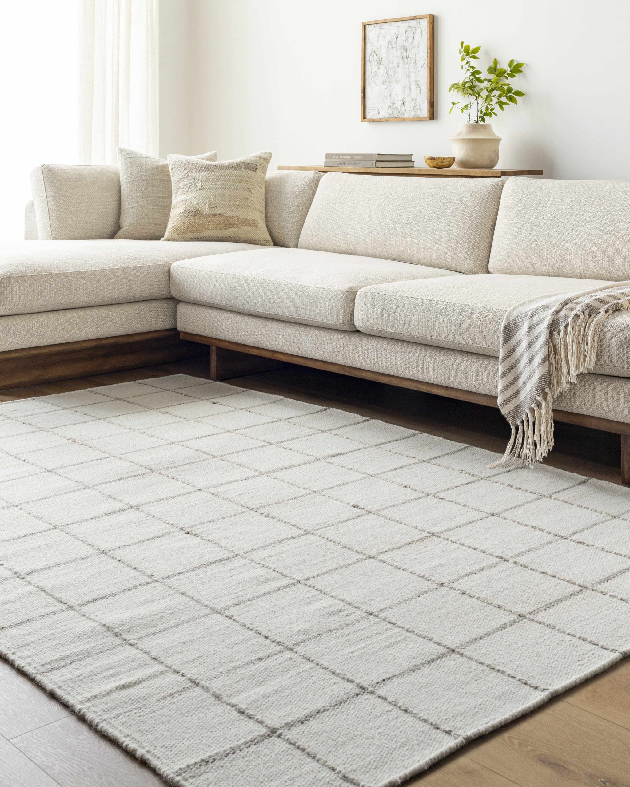 Nissa White Gray Checkered Wool Rug - Image 2