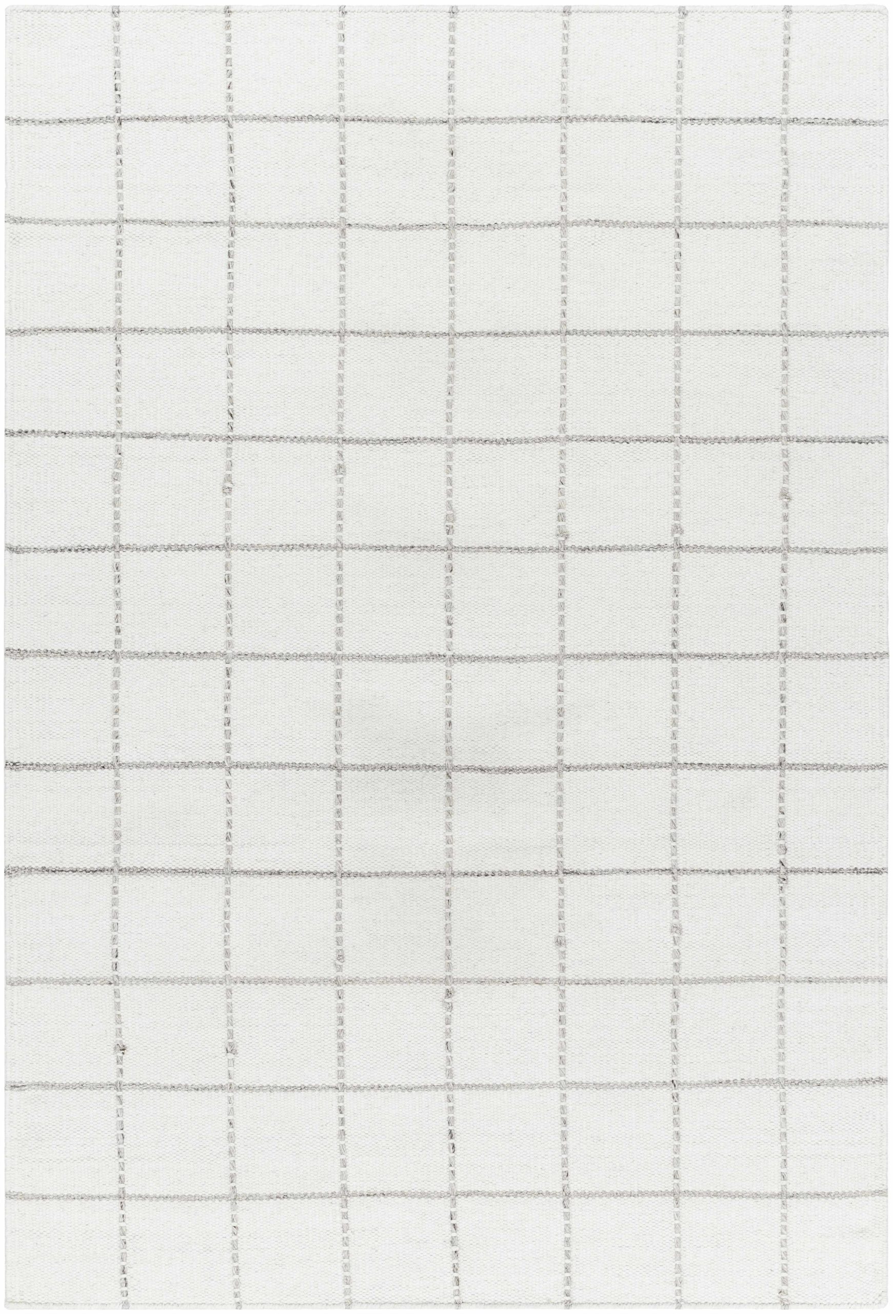 Nissa White Gray Checkered Wool Rug