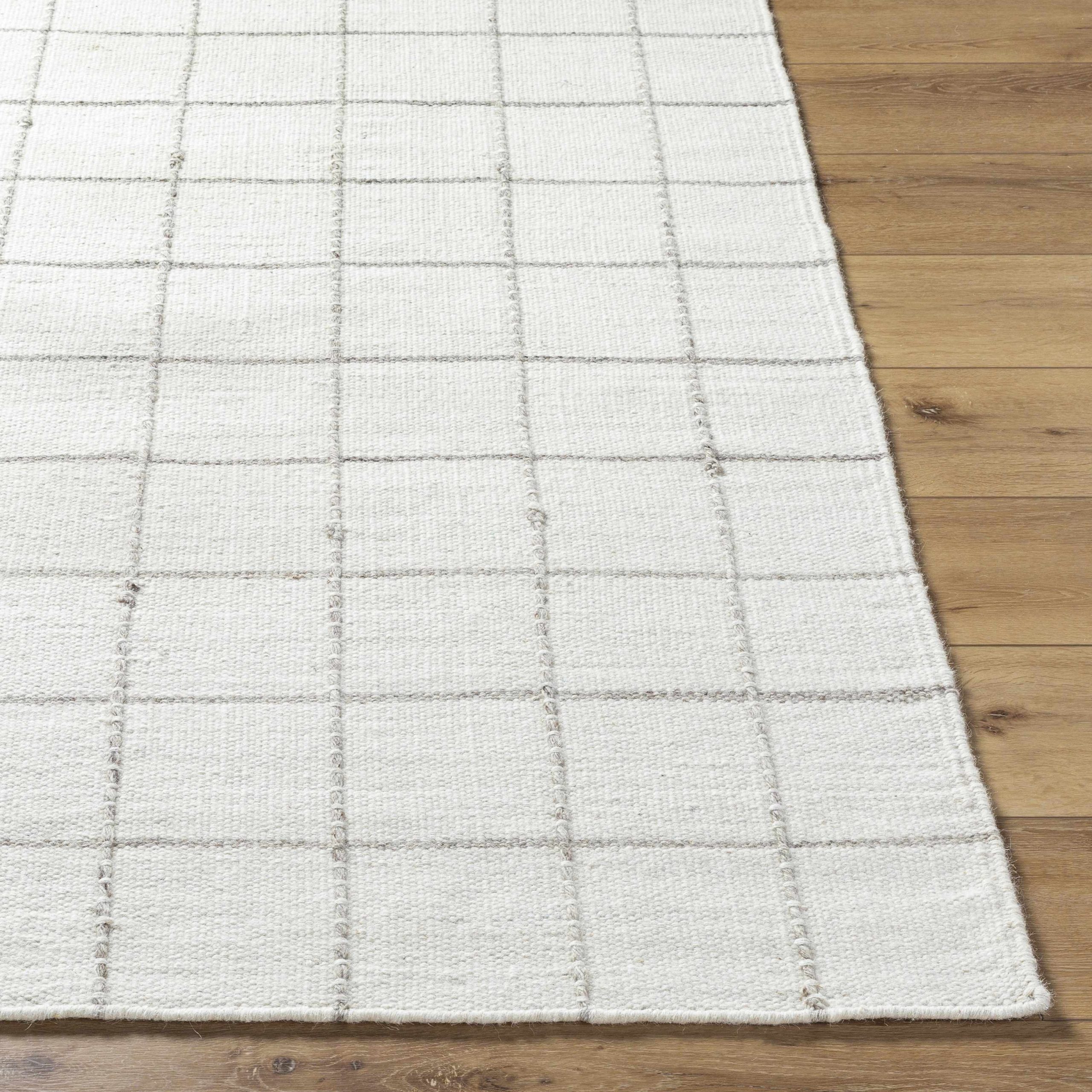 Nissa White Gray Checkered Wool Rug - Image 3