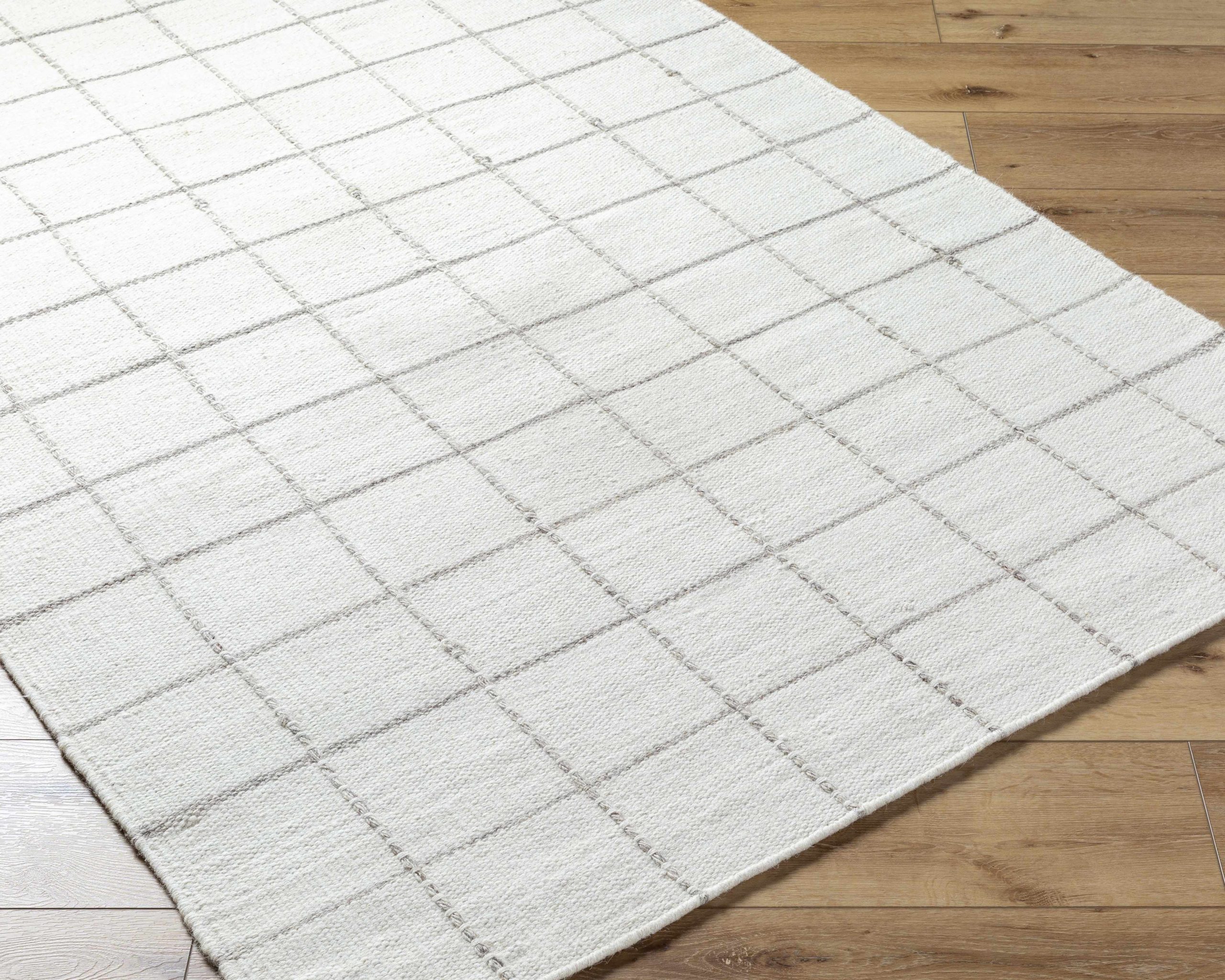 Nissa White Gray Checkered Wool Rug - Image 4