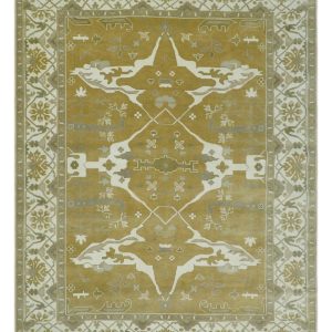 Olive. Ivory and Gray Hand knotted Oushak Custom Made Wool Rug