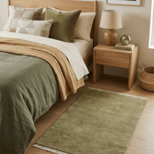 Olive Modern Solid Design Hand Knotted Wool Rug